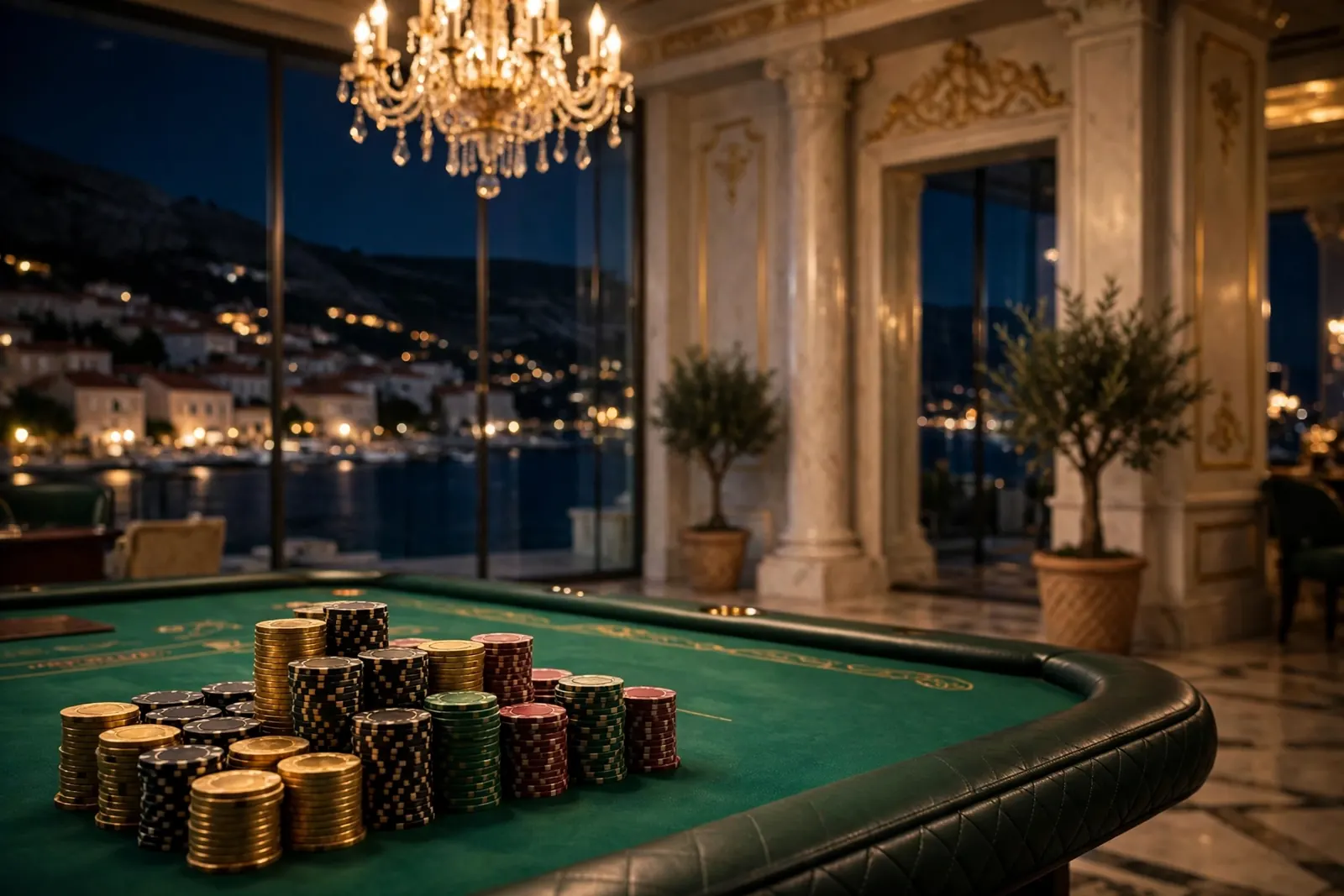 Elegantan baccarat stol s čipovima i kartama u kockarnici