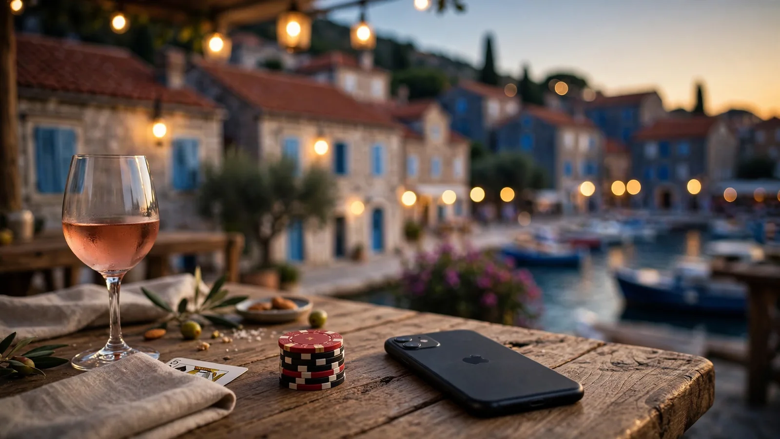 Casino atmosfera uz obalu, laptop s lokalnim hrvatskim dekorom