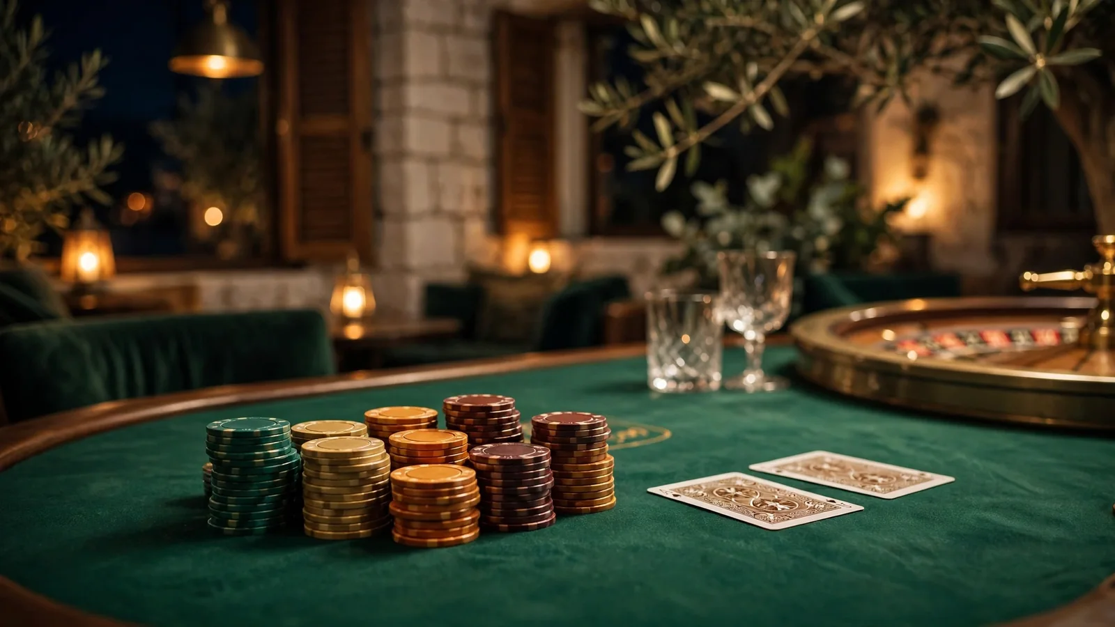 Elegantni blackjack stol s ulozima i kartama u casinu