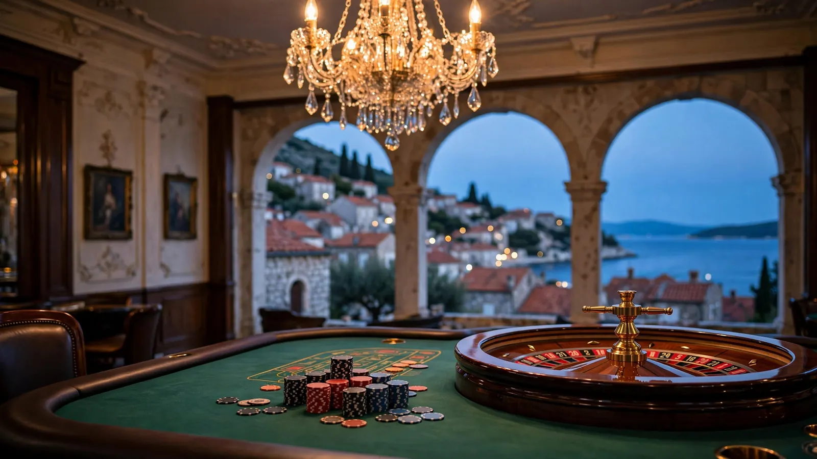 Elegantno interijer casina s pogledom na hrvatsku obalu