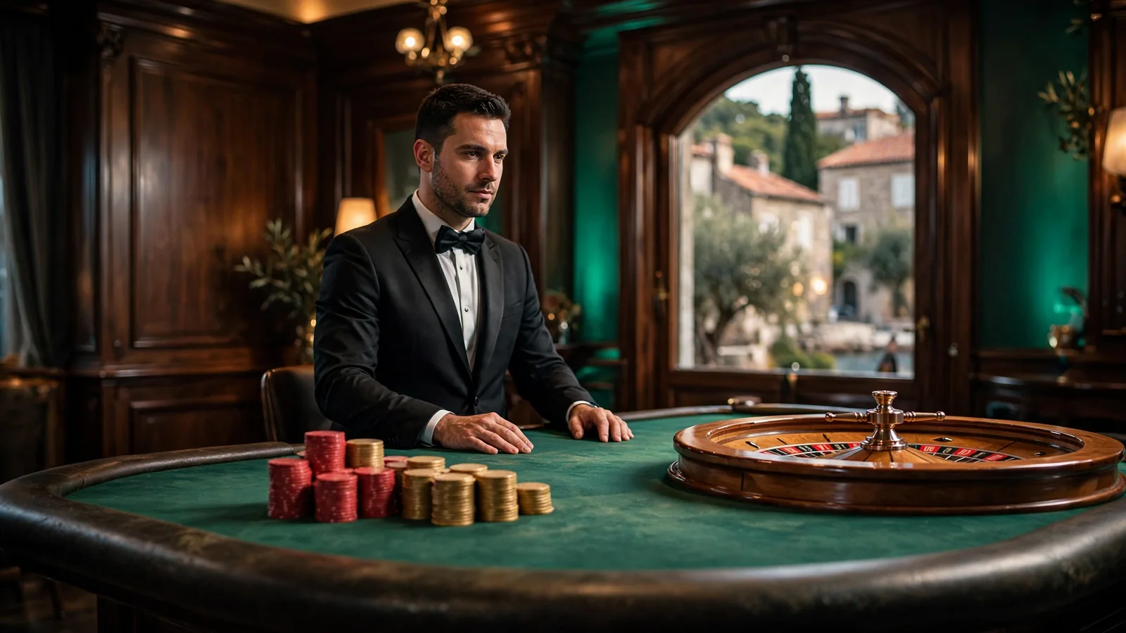Elegantni studio live casina s djeliteljem i stolom za blackjack